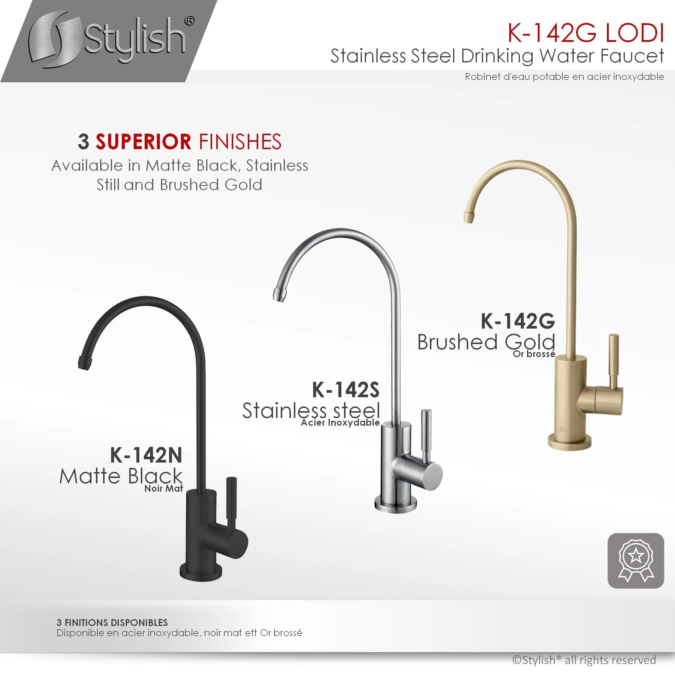 STYLISH Kitchen Sink Drinking Water Tap Faucet, Stainless Steel Brushed Gold Finish K-142G - Plumbing Market