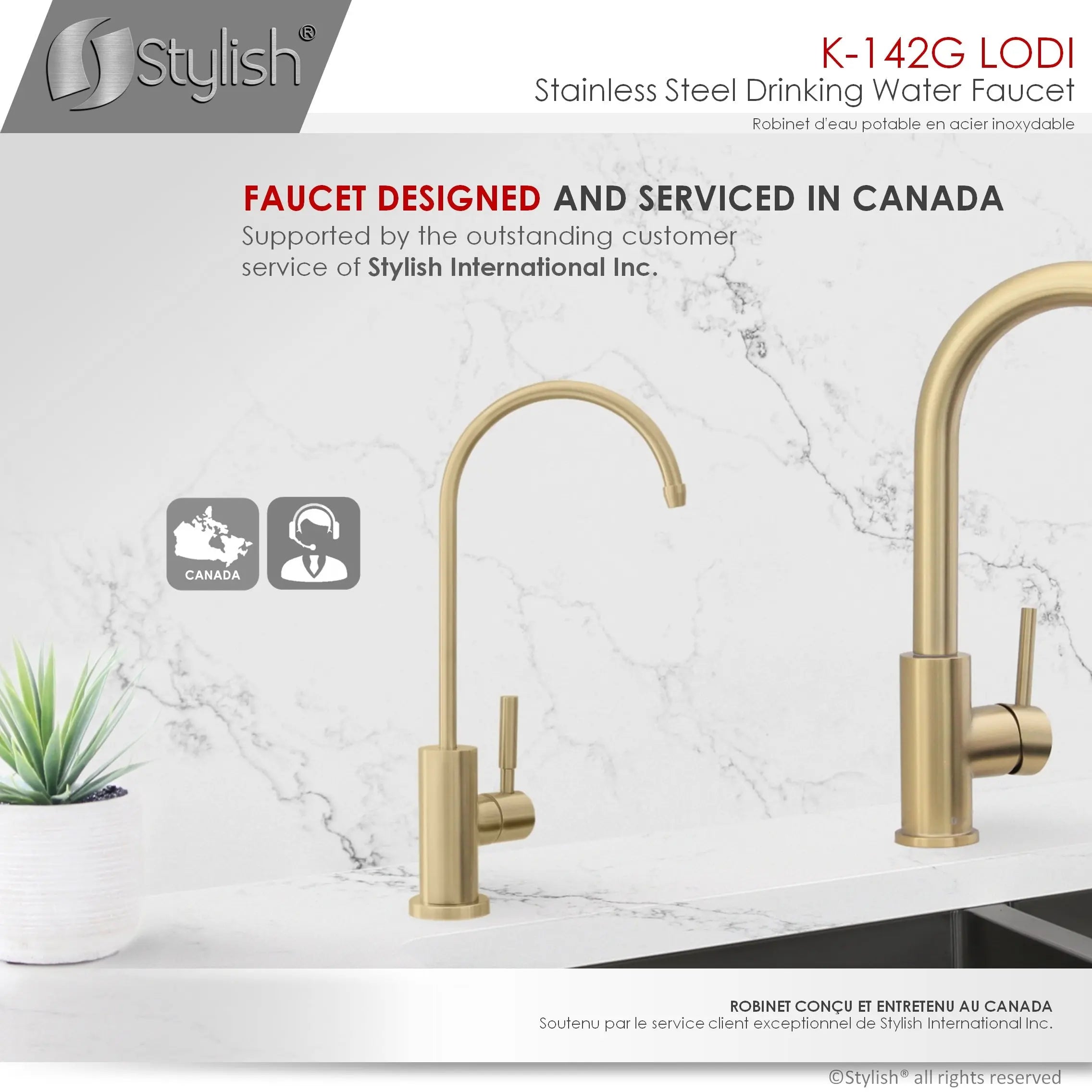 STYLISH Kitchen Sink Drinking Water Tap Faucet, Stainless Steel Brushed Gold Finish K-142G - Plumbing Market