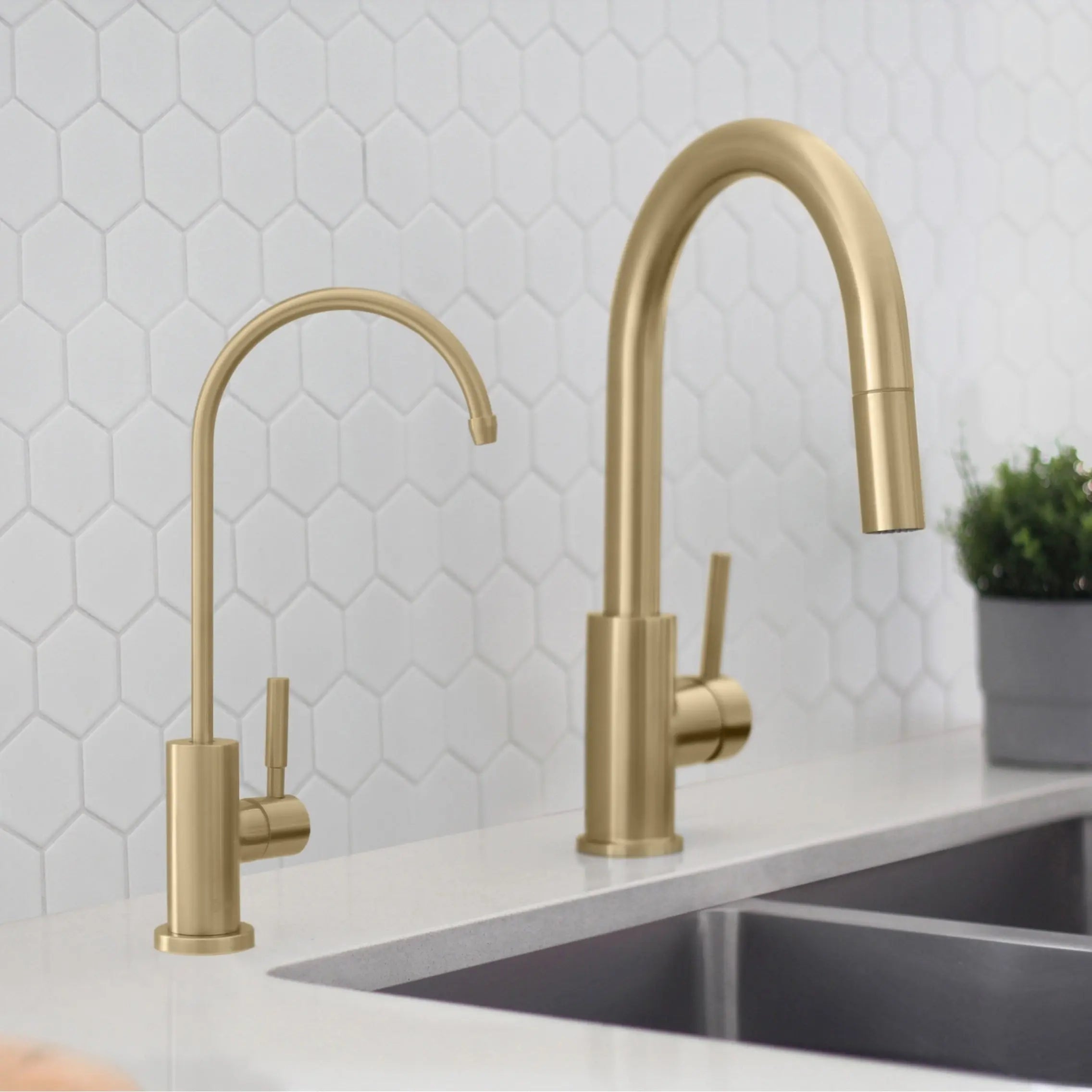 STYLISH Kitchen Sink Drinking Water Tap Faucet, Stainless Steel Brushed Gold Finish K-142G - Plumbing Market