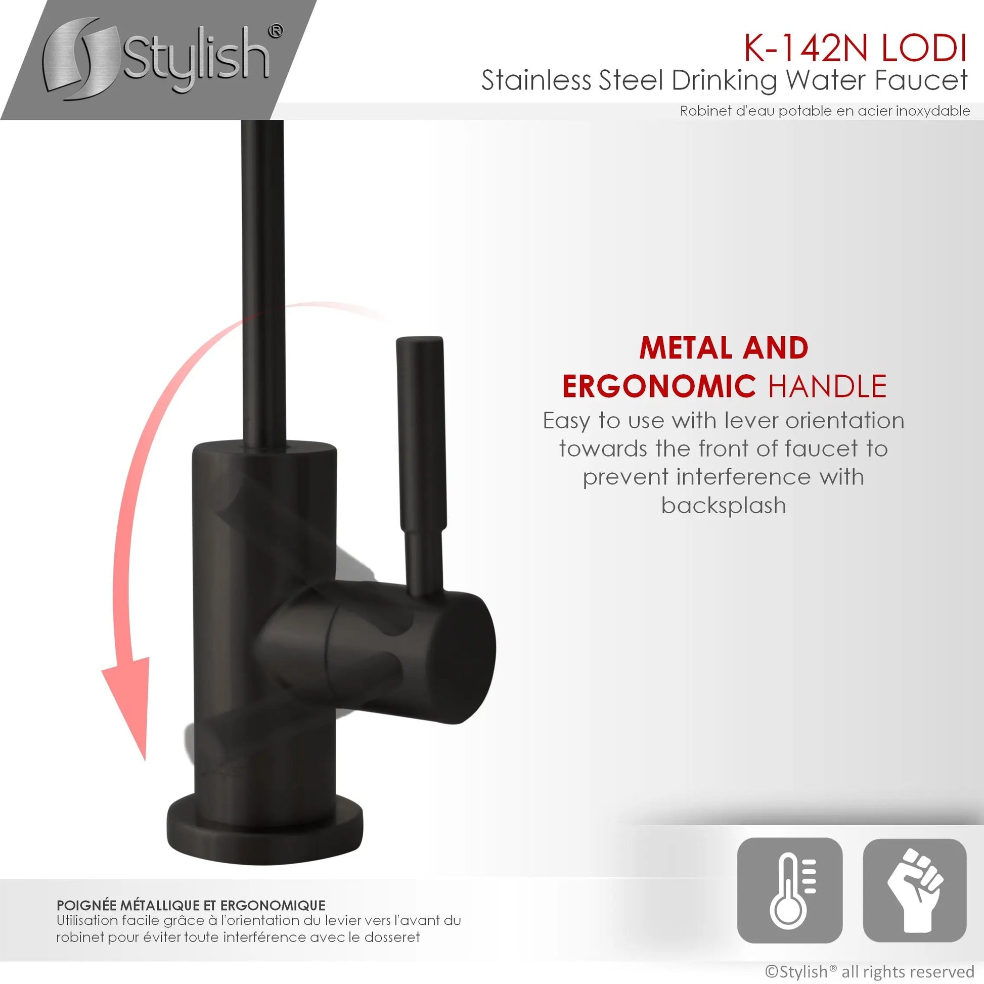 STYLISH Kitchen Sink Drinking Water Tap Faucet, Stainless Steel Matte Black Finish K-142N - Plumbing Market