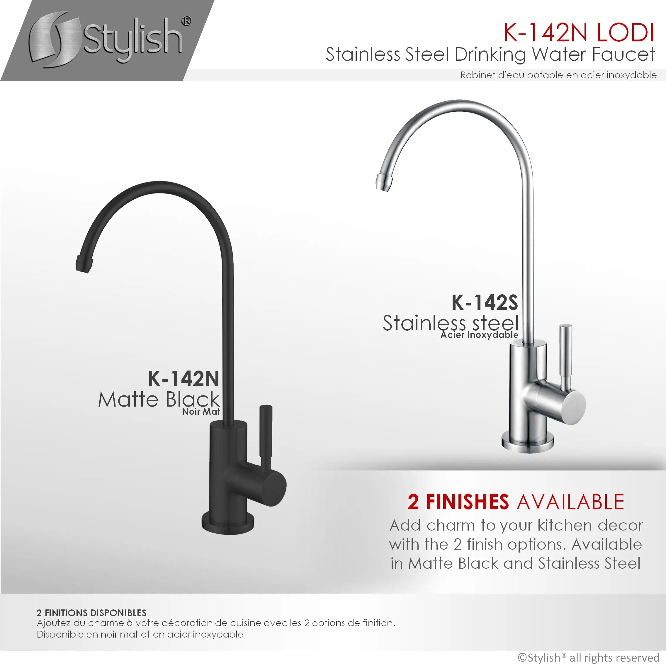 STYLISH Kitchen Sink Drinking Water Tap Faucet, Stainless Steel Matte Black Finish K-142N - Plumbing Market