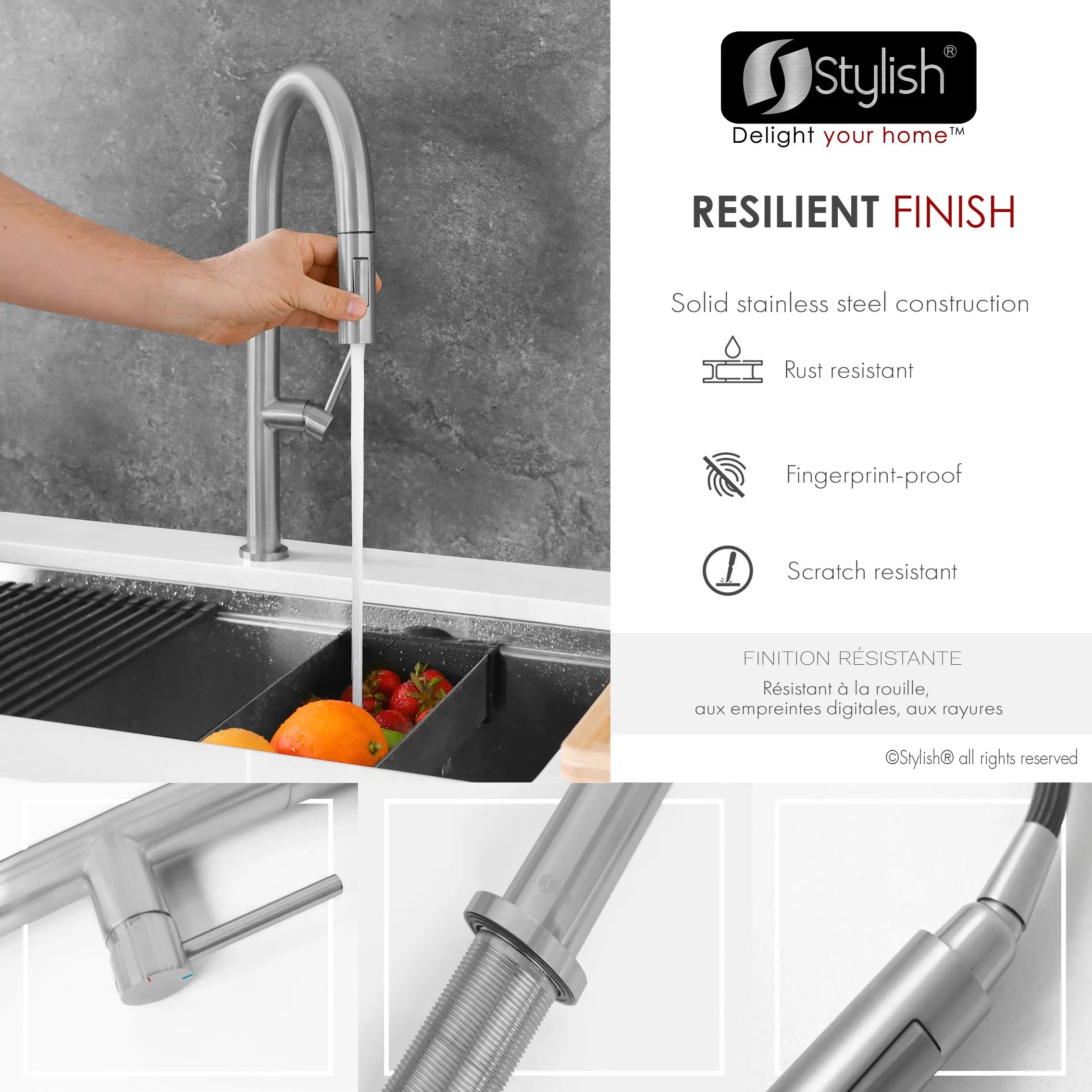 STYLISH Kitchen Sink Faucet Single Handle Pull Down Dual Mode Lead Free Brushed Nickel Finish K-141B - Plumbing Market