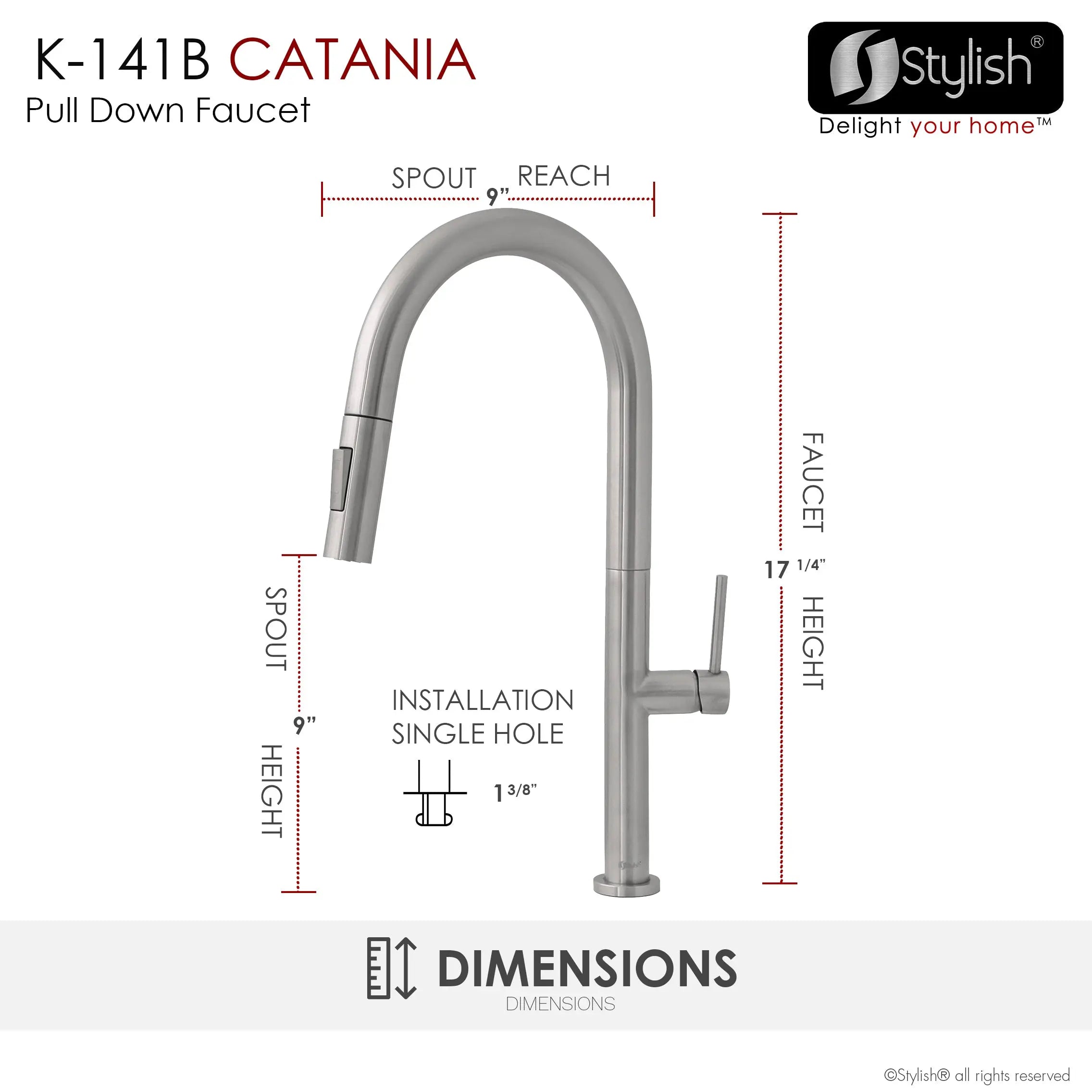 STYLISH Kitchen Sink Faucet Single Handle Pull Down Dual Mode Lead Free Brushed Nickel Finish K-141B - Plumbing Market