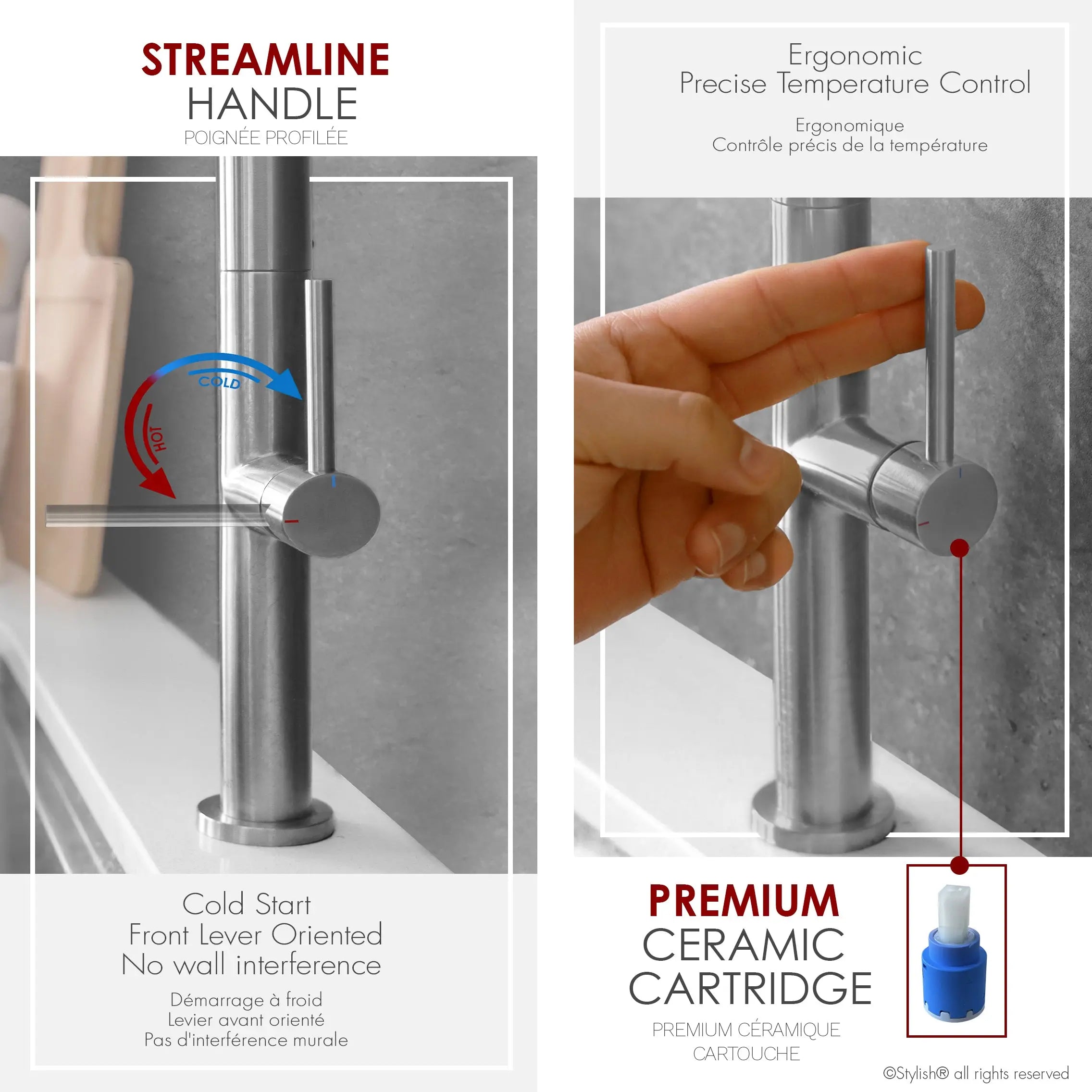 STYLISH Kitchen Sink Faucet Single Handle Pull Down Dual Mode Lead Free Brushed Nickel Finish K-141B - Plumbing Market