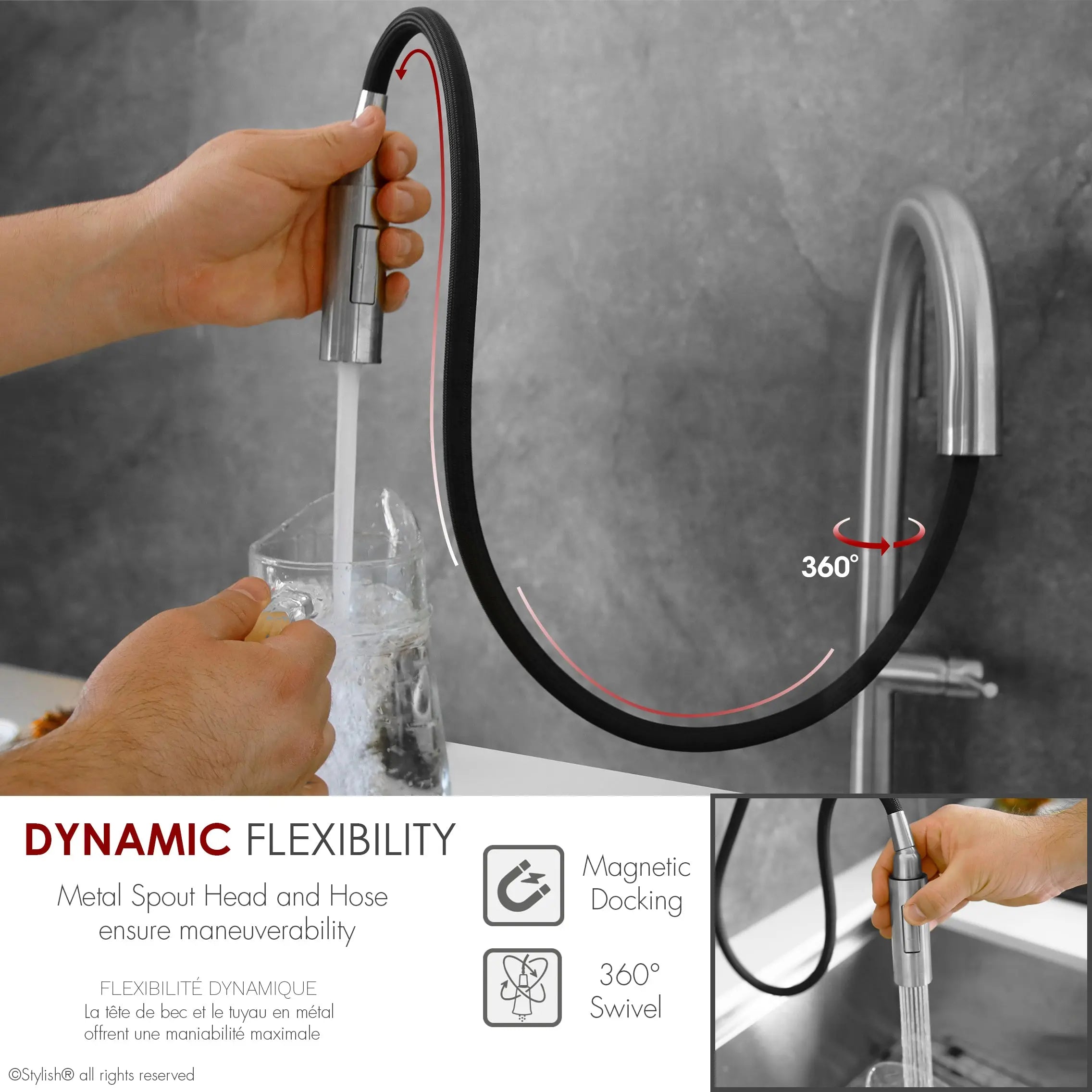 STYLISH Kitchen Sink Faucet Single Handle Pull Down Dual Mode Lead Free Brushed Nickel Finish K-141B - Plumbing Market