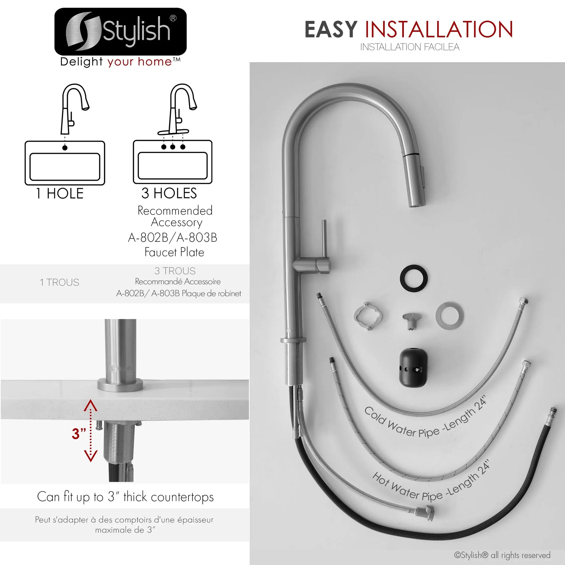 STYLISH Kitchen Sink Faucet Single Handle Pull Down Dual Mode Lead Free Brushed Nickel Finish K-141B - Plumbing Market