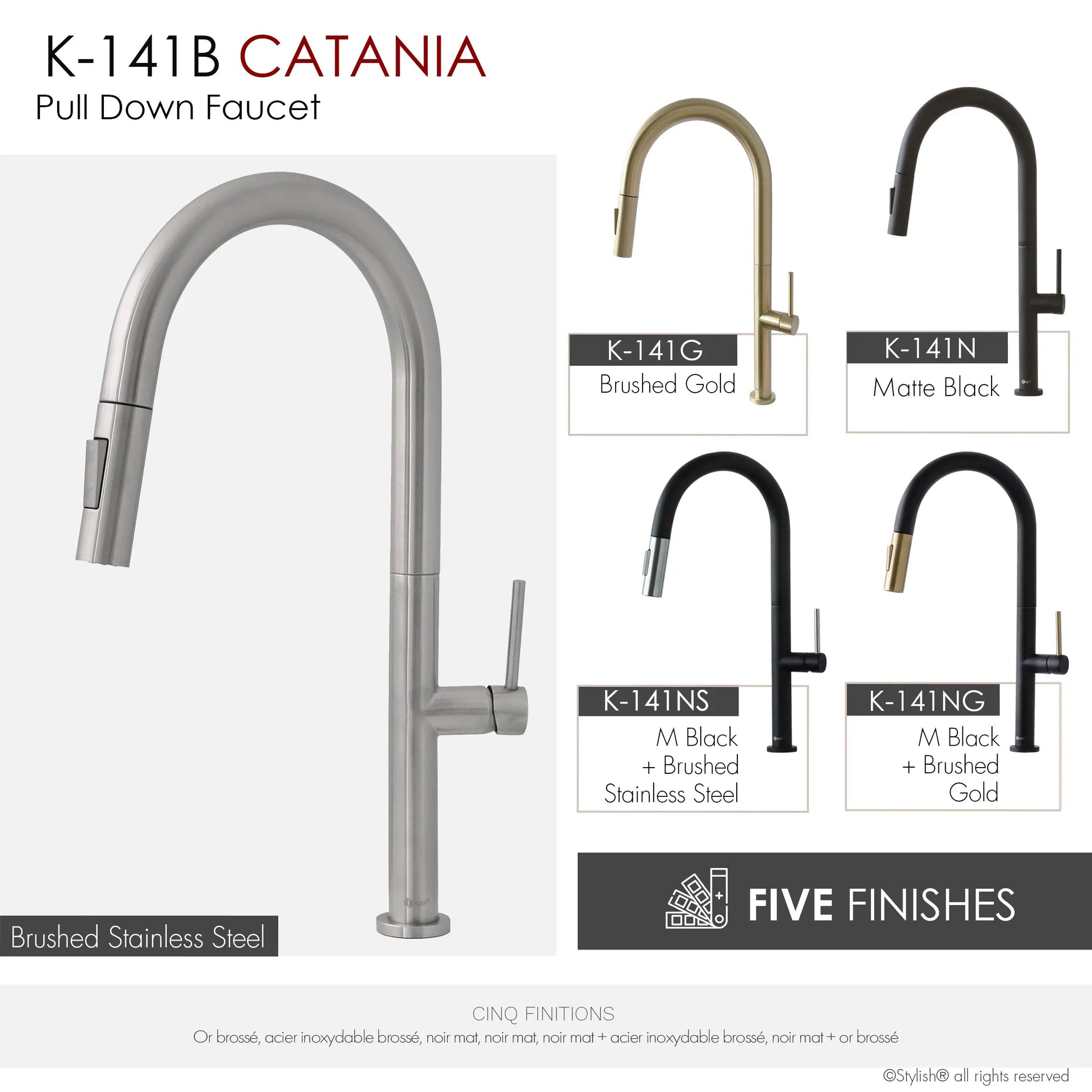 STYLISH Kitchen Sink Faucet Single Handle Pull Down Dual Mode Lead Free Brushed Nickel Finish K-141B - Plumbing Market
