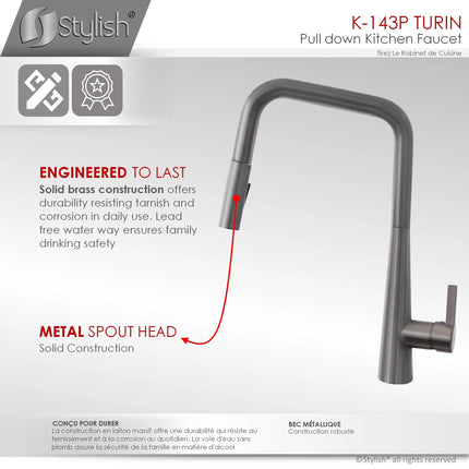 STYLISH Kitchen Sink Faucet Single Handle Pull Down Dual Mode Lead Free Gun Metal K-143P - Plumbing Market