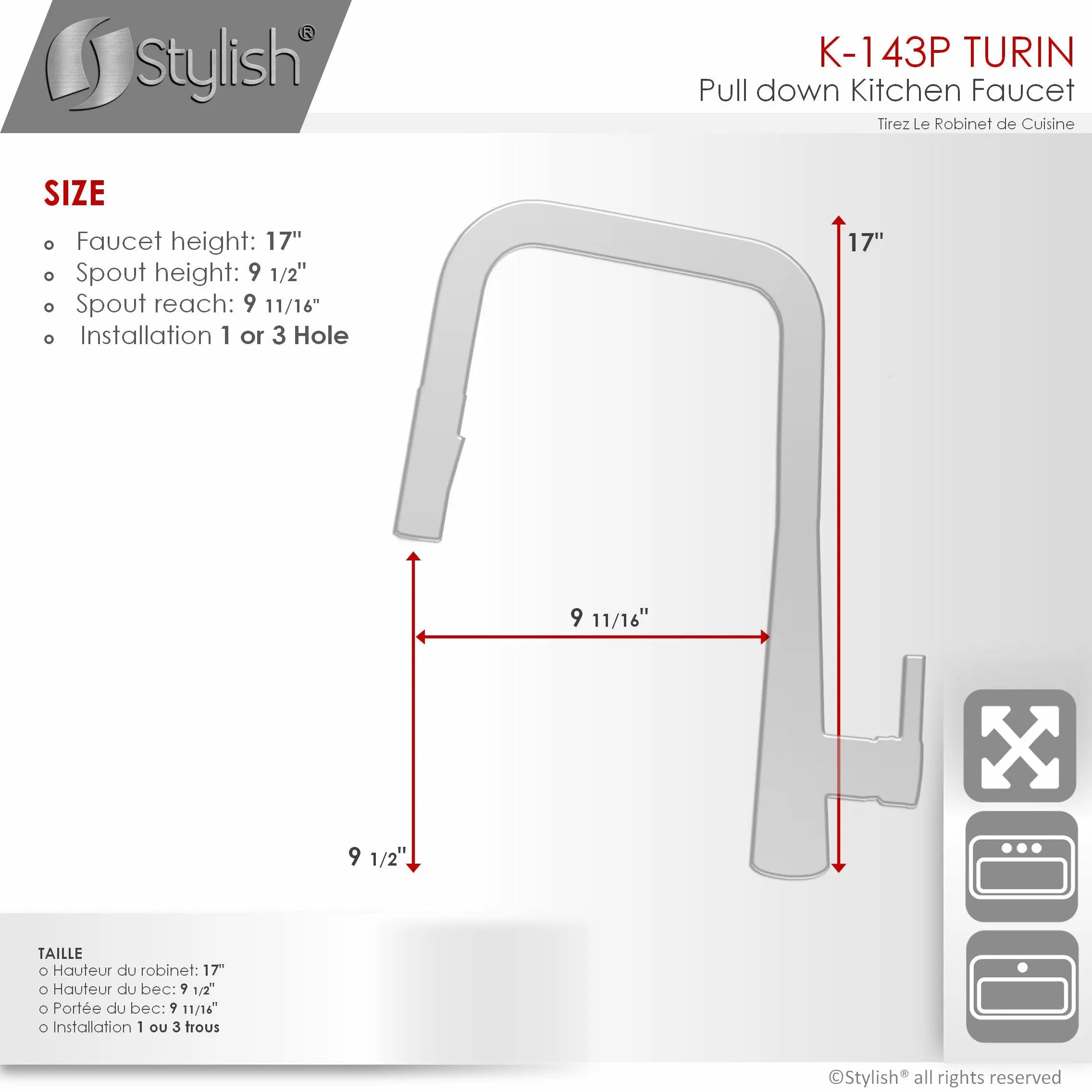 STYLISH Kitchen Sink Faucet Single Handle Pull Down Dual Mode Lead Free Gun Metal K-143P - Plumbing Market