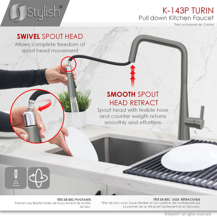 STYLISH Kitchen Sink Faucet Single Handle Pull Down Dual Mode Lead Free Gun Metal K-143P - Plumbing Market