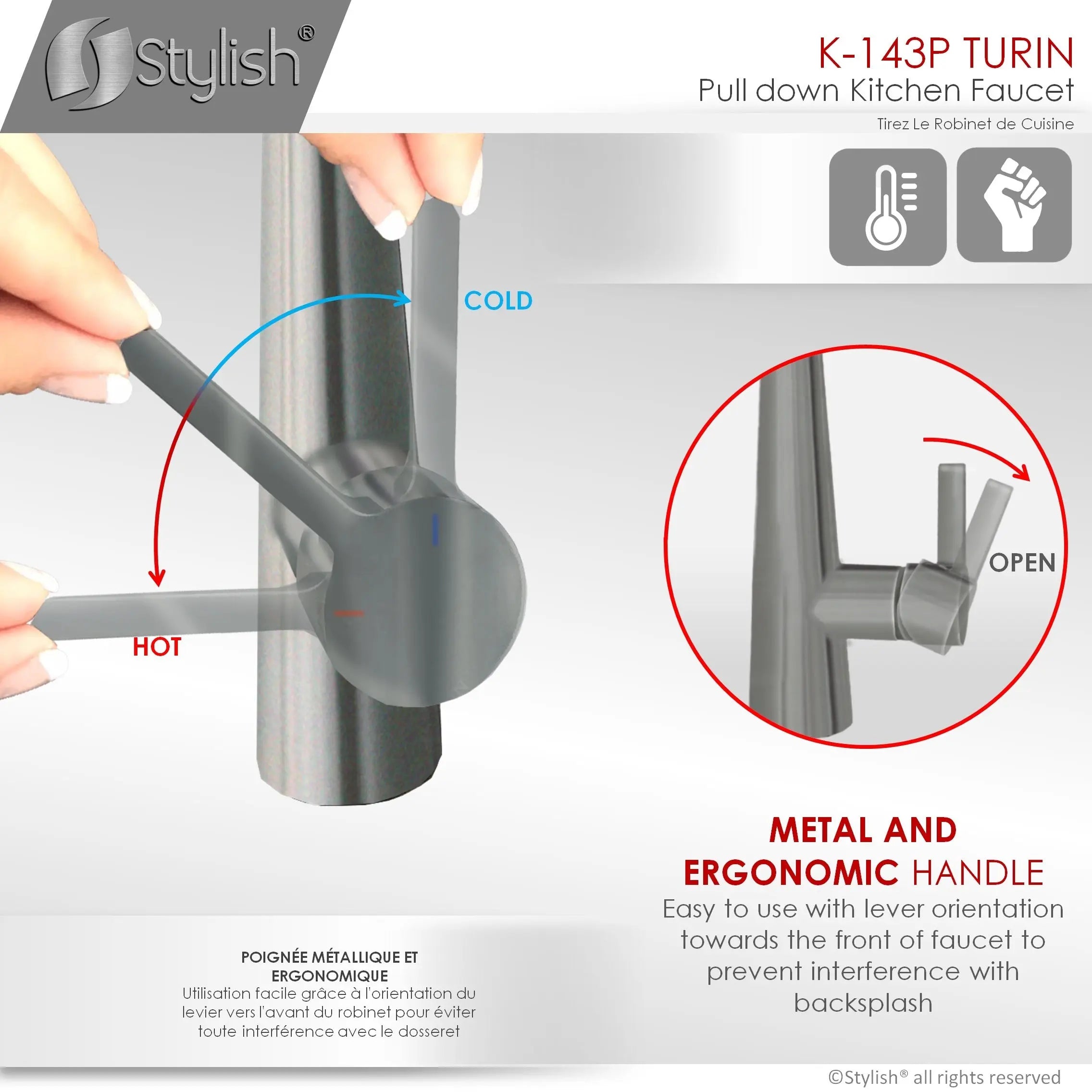 STYLISH Kitchen Sink Faucet Single Handle Pull Down Dual Mode Lead Free Gun Metal K-143P - Plumbing Market