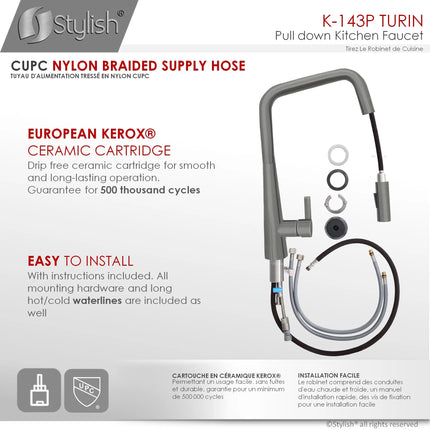 STYLISH Kitchen Sink Faucet Single Handle Pull Down Dual Mode Lead Free Gun Metal K-143P - Plumbing Market