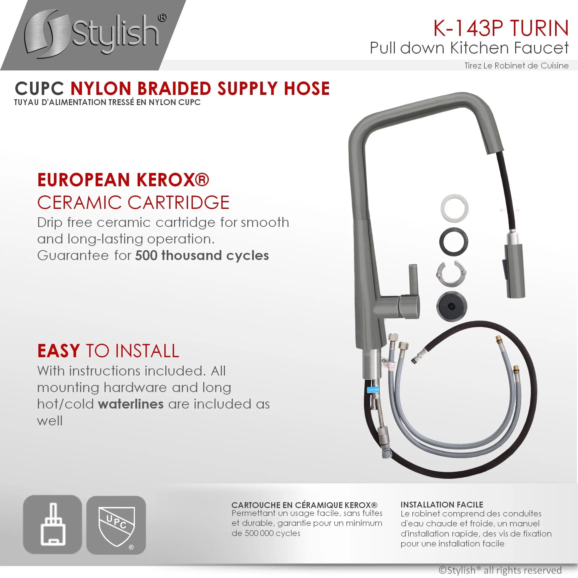 STYLISH Kitchen Sink Faucet Single Handle Pull Down Dual Mode Lead Free Gun Metal K-143P - Plumbing Market