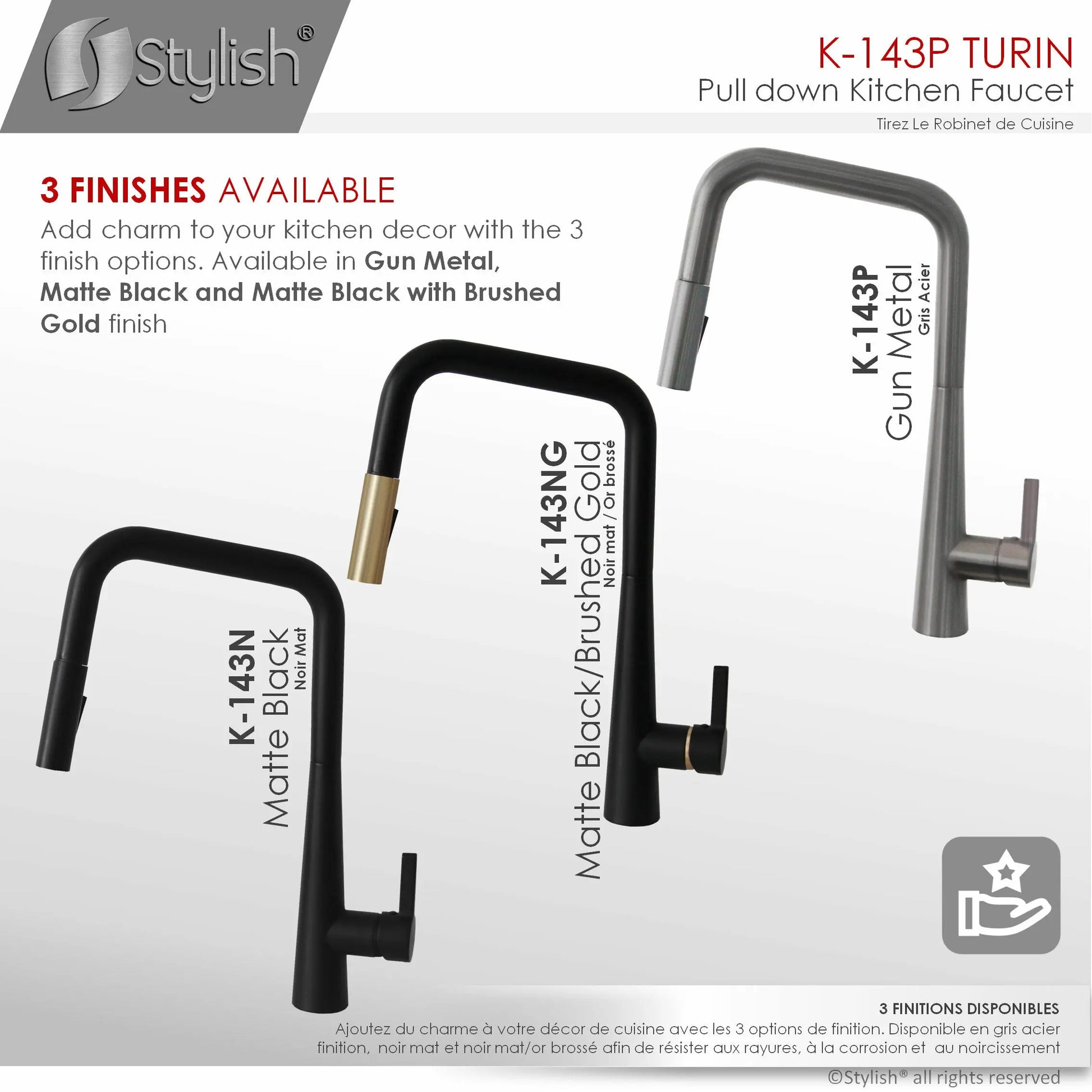 STYLISH Kitchen Sink Faucet Single Handle Pull Down Dual Mode Lead Free Gun Metal K-143P - Plumbing Market