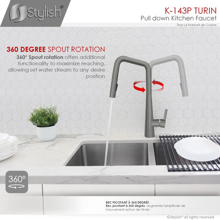 STYLISH Kitchen Sink Faucet Single Handle Pull Down Dual Mode Lead Free Gun Metal K-143P - Plumbing Market