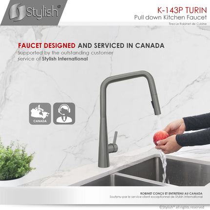 STYLISH Kitchen Sink Faucet Single Handle Pull Down Dual Mode Lead Free Gun Metal K-143P - Plumbing Market