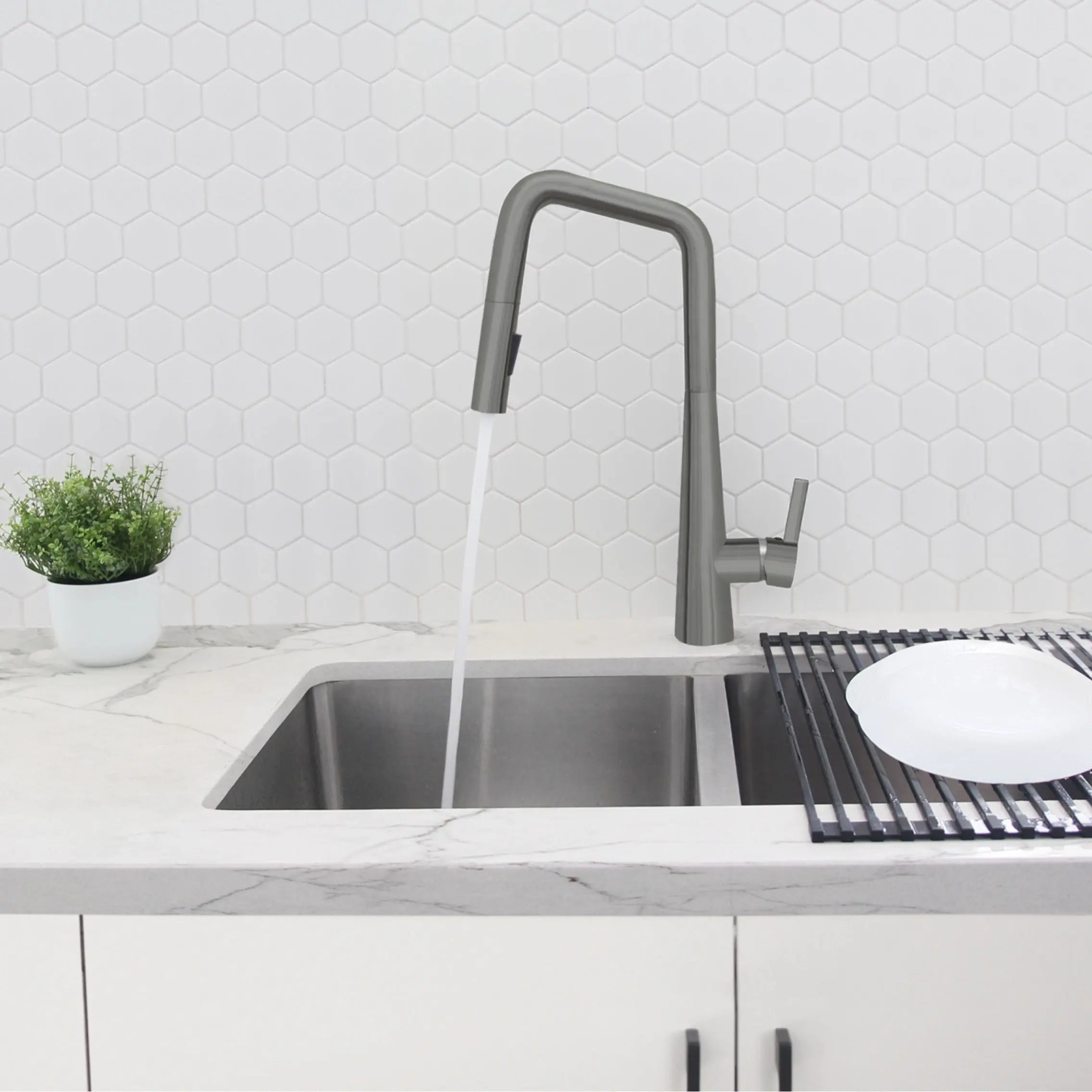STYLISH Kitchen Sink Faucet Single Handle Pull Down Dual Mode Lead Free Gun Metal K-143P - Plumbing Market