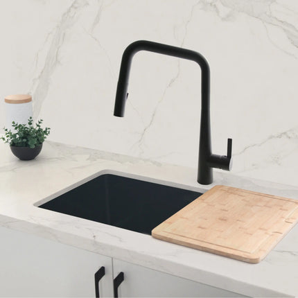 STYLISH Kitchen Sink Faucet Single Handle Pull Down Dual Mode Lead Free Matte Black K-143N - Plumbing Market