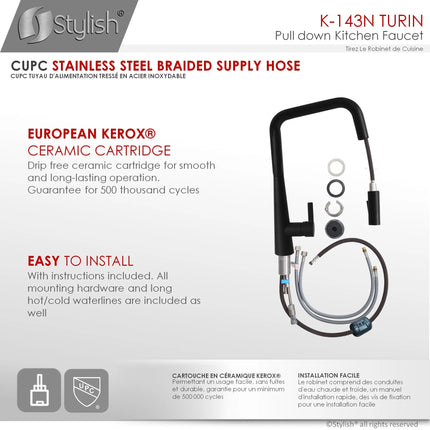 STYLISH Kitchen Sink Faucet Single Handle Pull Down Dual Mode Lead Free Matte Black K-143N - Plumbing Market