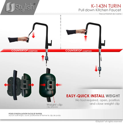 STYLISH Kitchen Sink Faucet Single Handle Pull Down Dual Mode Lead Free Matte Black K-143N - Plumbing Market