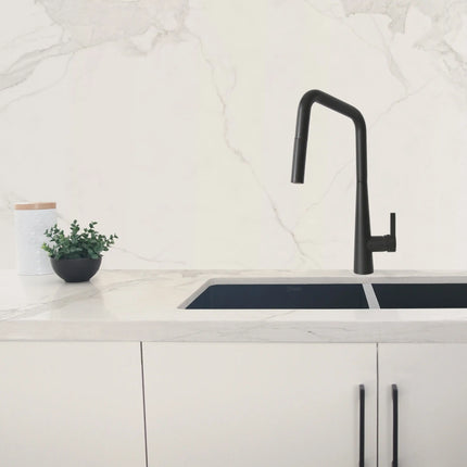 STYLISH Kitchen Sink Faucet Single Handle Pull Down Dual Mode Lead Free Matte Black K-143N - Plumbing Market