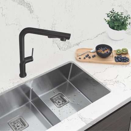 STYLISH Kitchen Sink Faucet Single Handle Pull Down Dual Mode Matte Black Finish K-146N - Plumbing Market