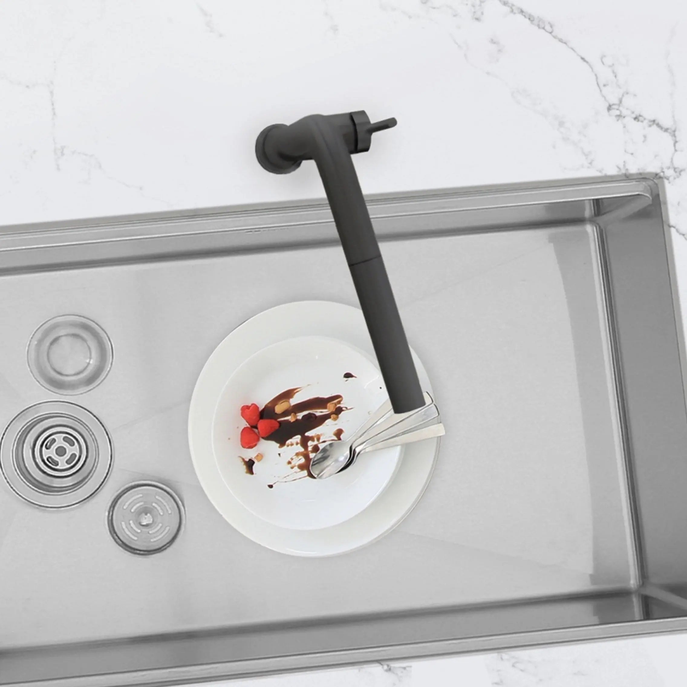 STYLISH Kitchen Sink Faucet Single Handle Pull Down Dual Mode Matte Black Finish K-146N - Plumbing Market