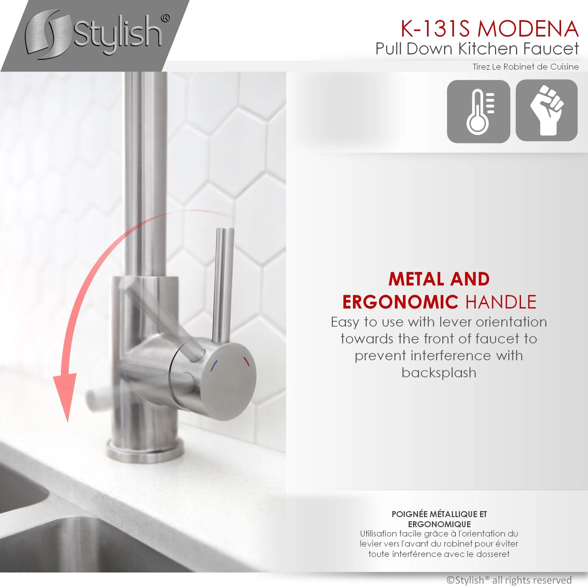 STYLISH Kitchen Sink Faucet Single Handle Pull Down Dual Mode Stainless Steel Brushed Finish K-131S - Plumbing Market