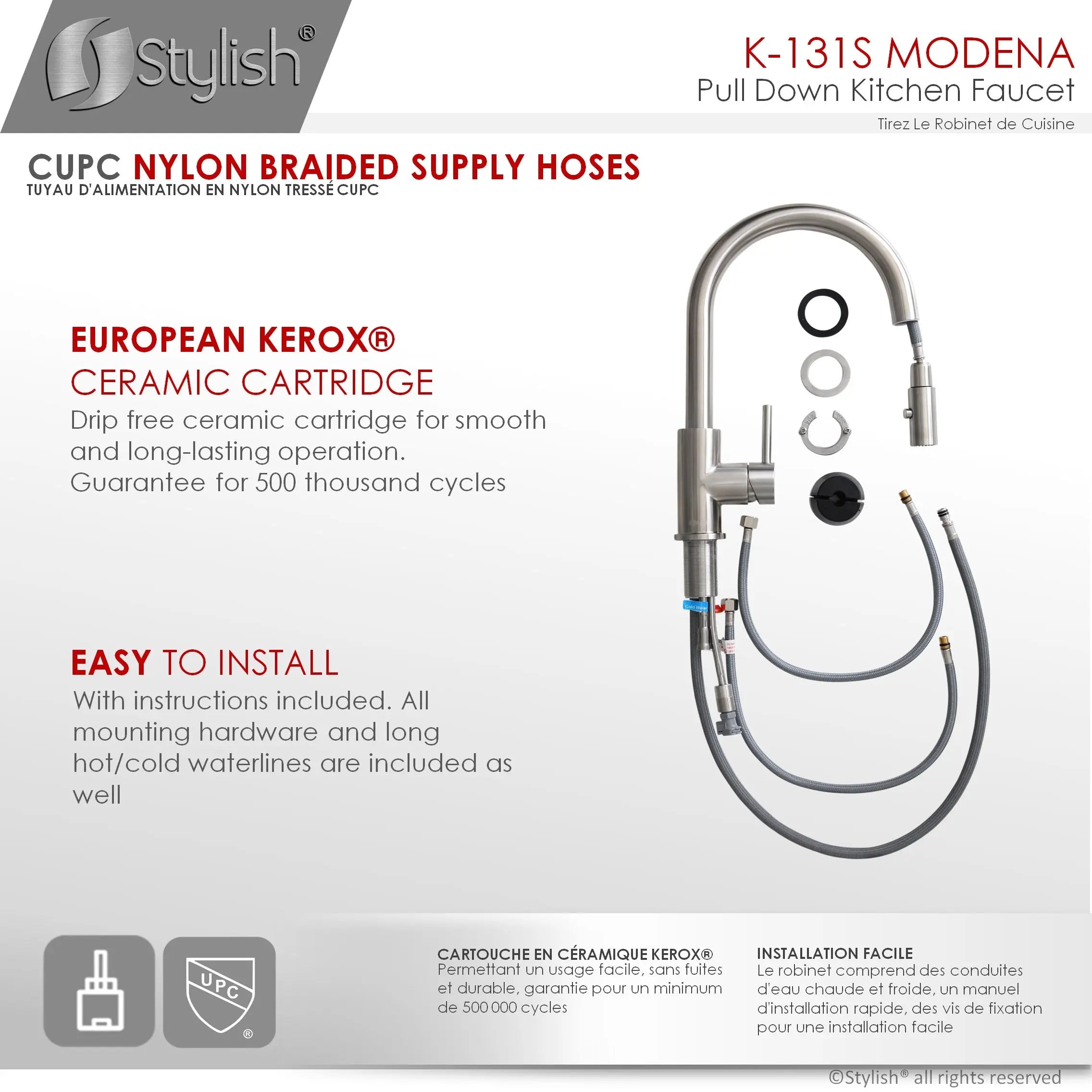 STYLISH Kitchen Sink Faucet Single Handle Pull Down Dual Mode Stainless Steel Brushed Finish K-131S - Plumbing Market
