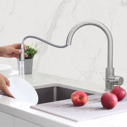 STYLISH Kitchen Sink Faucet Single Handle Pull Down Dual Mode Stainless Steel Brushed Finish K-131S - Plumbing Market
