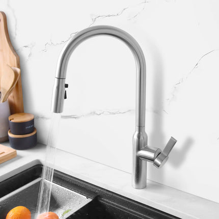 STYLISH Kitchen Sink Faucet Single Handle Pull Down Dual Mode Stainless Steel Brushed Finish K-133S - Plumbing Market