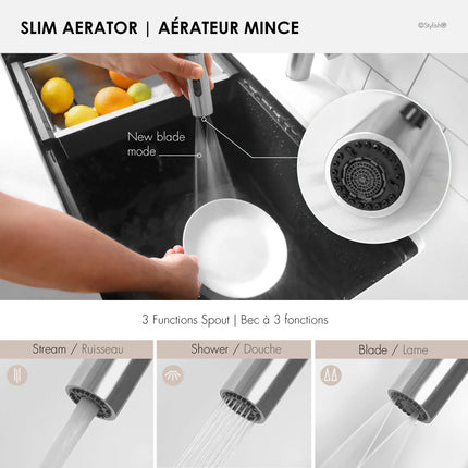 STYLISH Kitchen Sink Faucet Single Handle Pull Down Dual Mode Stainless Steel Brushed Finish K-133S - Plumbing Market