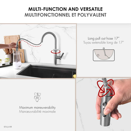 STYLISH Kitchen Sink Faucet Single Handle Pull Down Dual Mode Stainless Steel Brushed Finish K-133S - Plumbing Market
