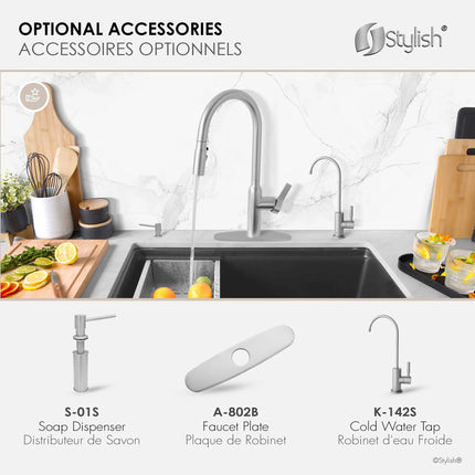STYLISH Kitchen Sink Faucet Single Handle Pull Down Dual Mode Stainless Steel Brushed Finish K-133S - Plumbing Market