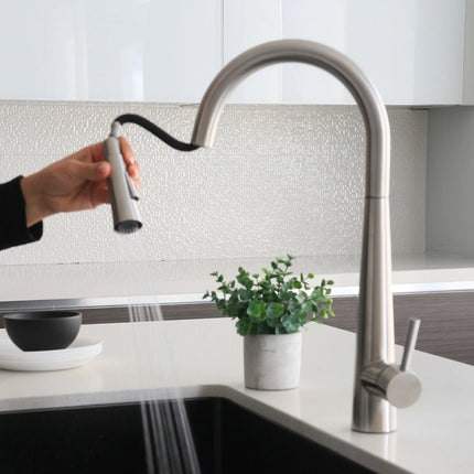 STYLISH Kitchen Sink Faucet Single Handle Pull Down Dual Mode Stainless Steel Brushed Finish K-135S - Plumbing Market