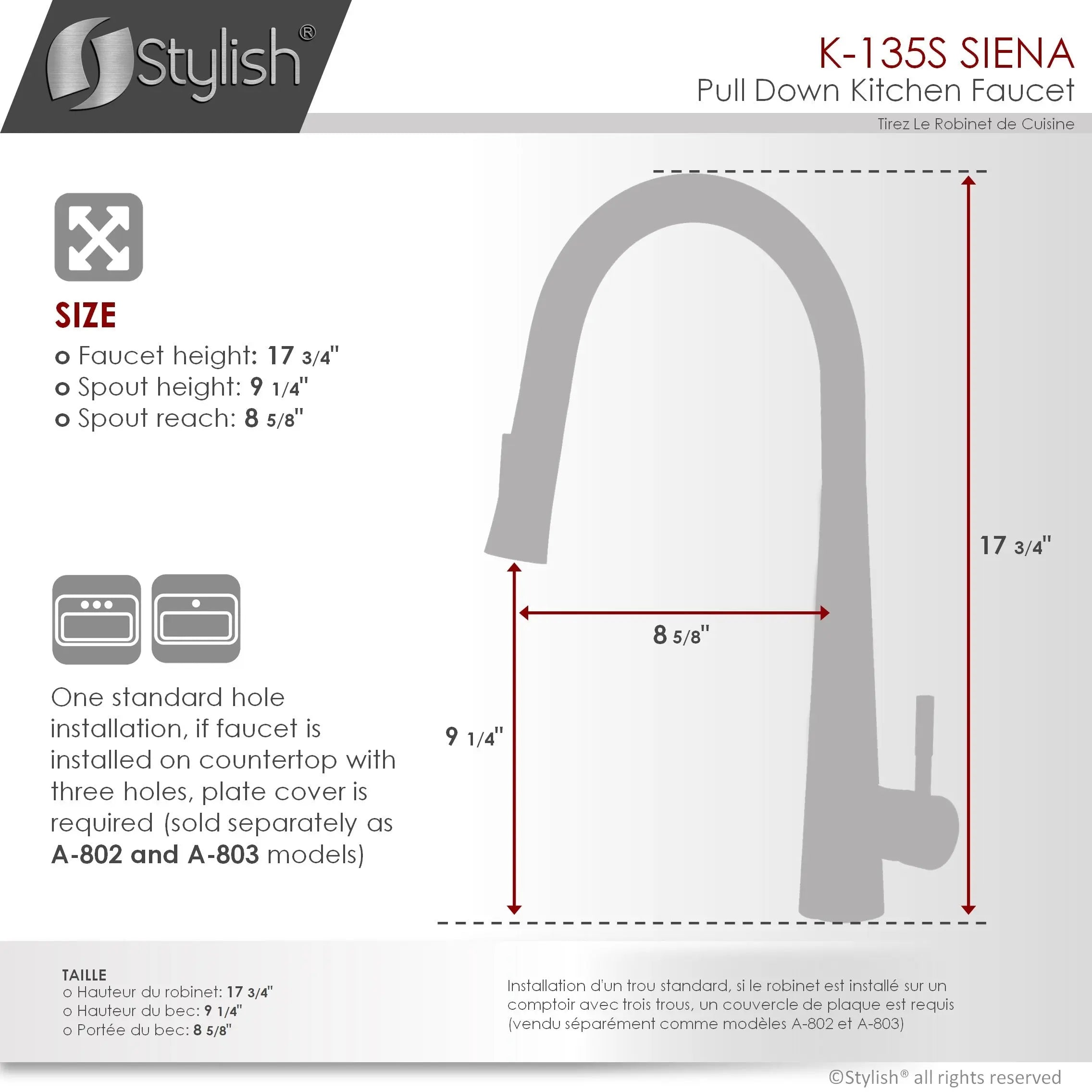 STYLISH Kitchen Sink Faucet Single Handle Pull Down Dual Mode Stainless Steel Brushed Finish K-135S - Plumbing Market