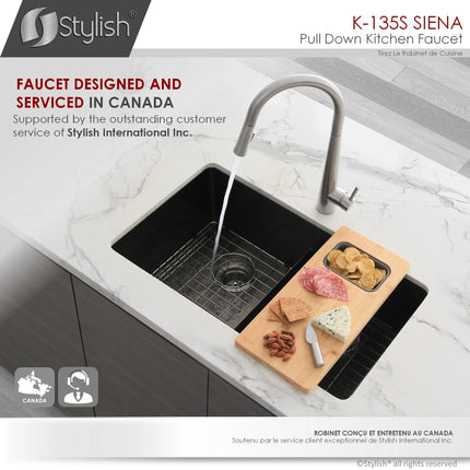STYLISH Kitchen Sink Faucet Single Handle Pull Down Dual Mode Stainless Steel Brushed Finish K-135S - Plumbing Market