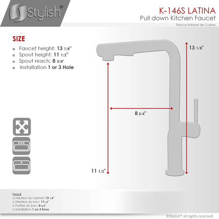 STYLISH Kitchen Sink Faucet Single Handle Pull Down Dual Mode Stainless Steel Brushed Finish K-146S - Plumbing Market