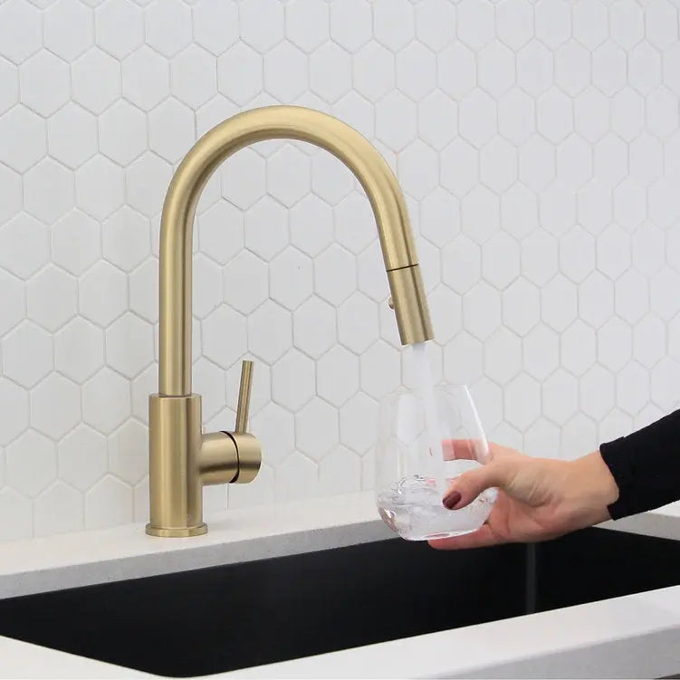 STYLISH Kitchen Sink Faucet Single Handle Pull Down Dual Mode Stainless Steel Gold Finish K-131G - Plumbing Market