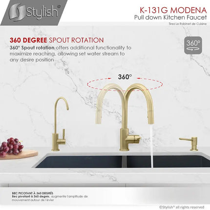 STYLISH Kitchen Sink Faucet Single Handle Pull Down Dual Mode Stainless Steel Gold Finish K-131G - Plumbing Market