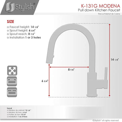 STYLISH Kitchen Sink Faucet Single Handle Pull Down Dual Mode Stainless Steel Gold Finish K-131G - Plumbing Market