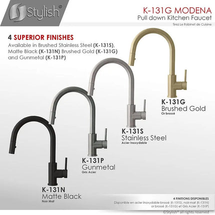STYLISH Kitchen Sink Faucet Single Handle Pull Down Dual Mode Stainless Steel Gold Finish K-131G - Plumbing Market