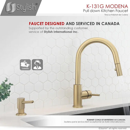 STYLISH Kitchen Sink Faucet Single Handle Pull Down Dual Mode Stainless Steel Gold Finish K-131G - Plumbing Market