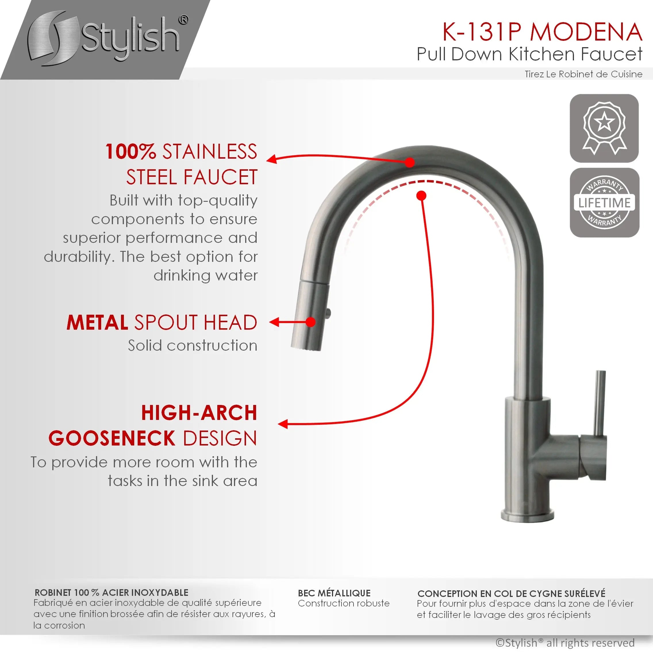 STYLISH Kitchen Sink Faucet Single Handle Pull Down Dual Mode Stainless Steel GunMetal Finish K-131P - Plumbing Market