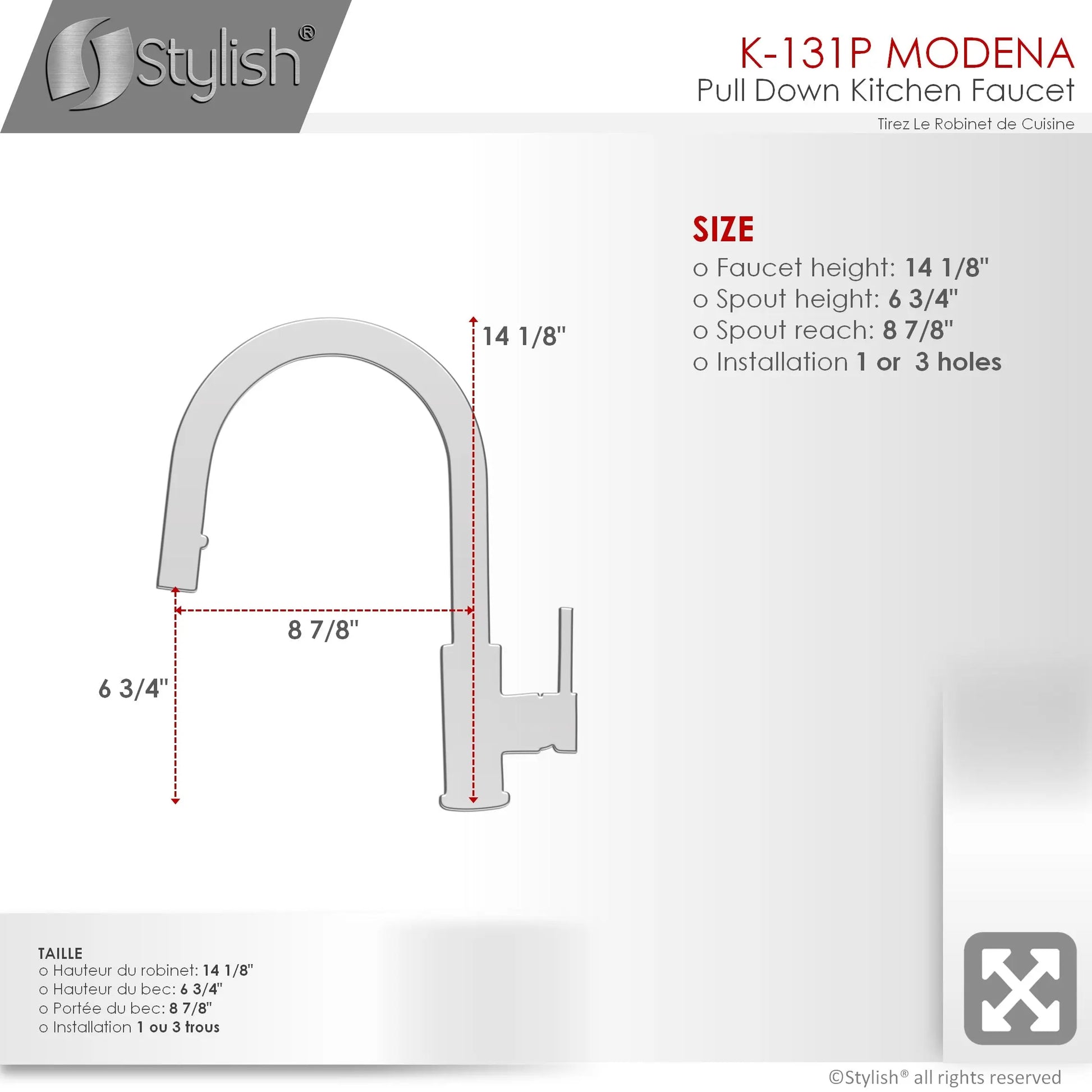 STYLISH Kitchen Sink Faucet Single Handle Pull Down Dual Mode Stainless Steel GunMetal Finish K-131P - Plumbing Market