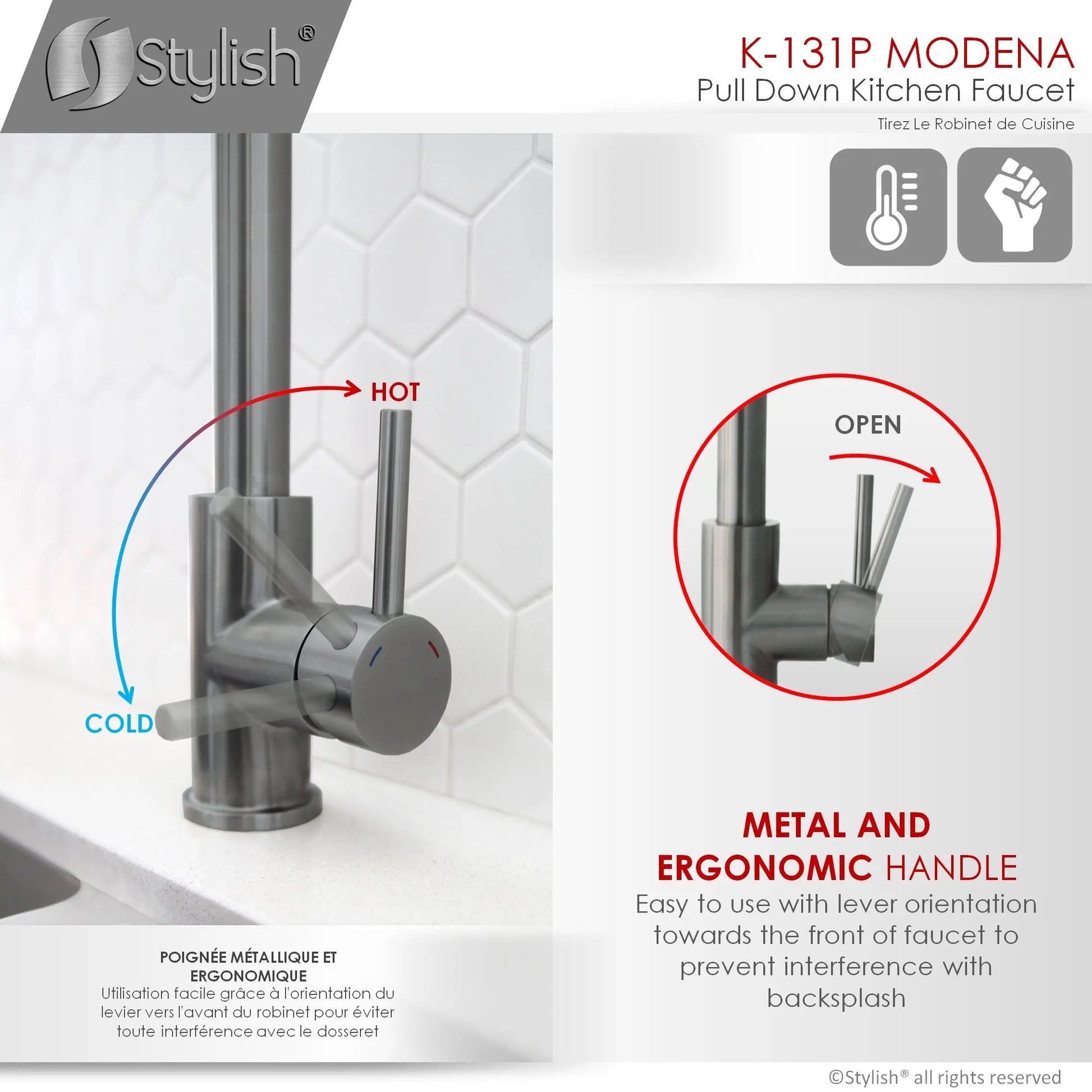 STYLISH Kitchen Sink Faucet Single Handle Pull Down Dual Mode Stainless Steel GunMetal Finish K-131P - Plumbing Market