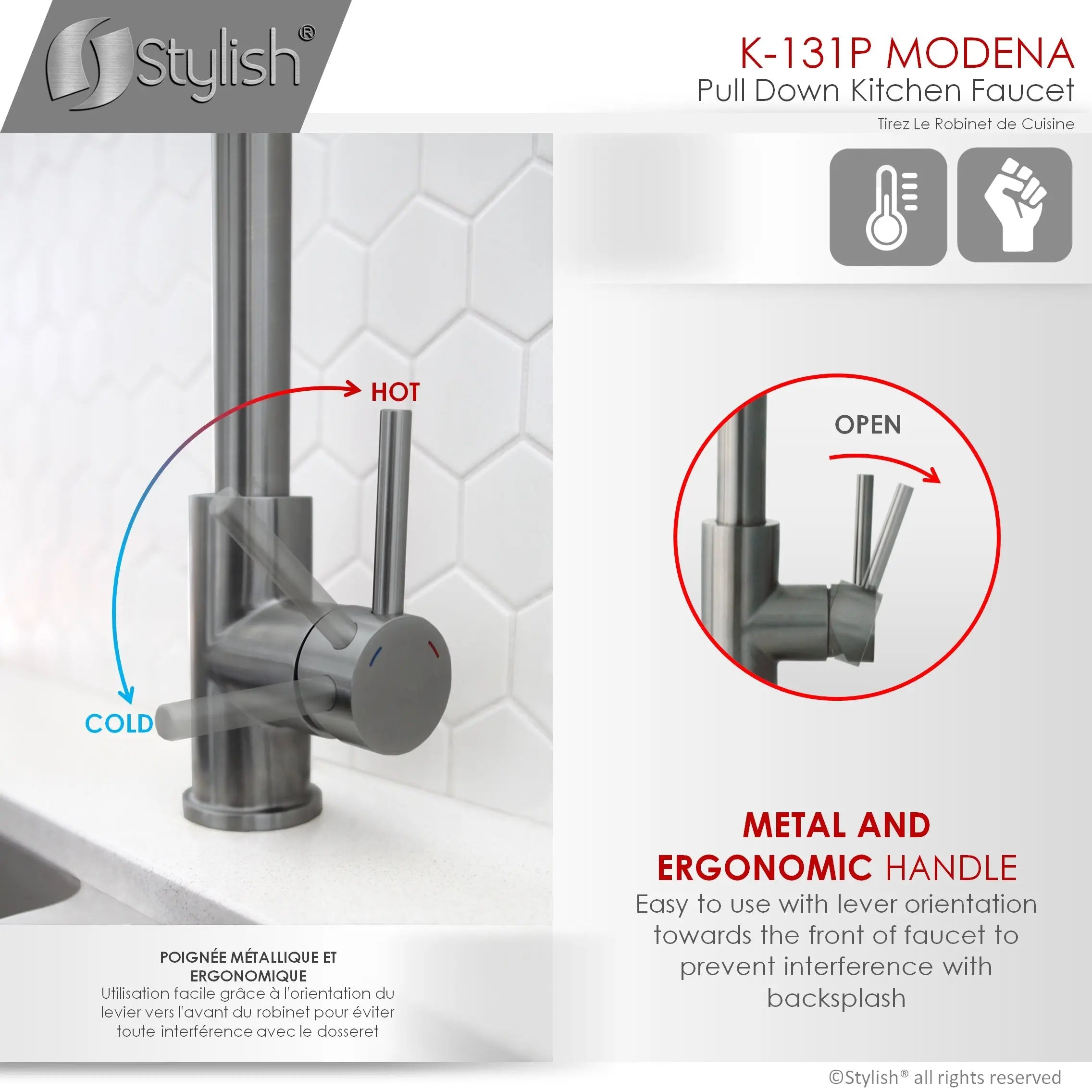 STYLISH Kitchen Sink Faucet Single Handle Pull Down Dual Mode Stainless Steel GunMetal Finish K-131P - Plumbing Market
