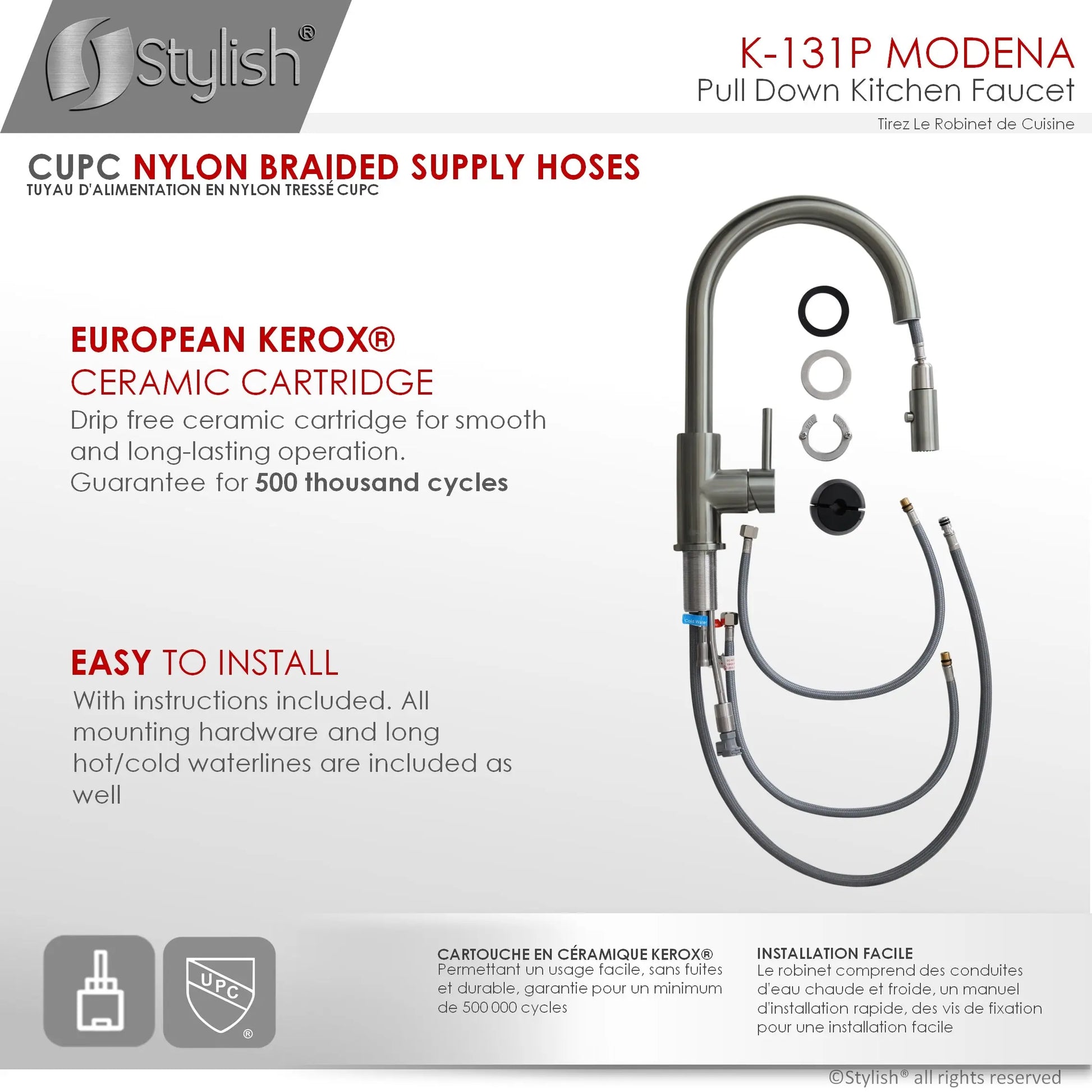 STYLISH Kitchen Sink Faucet Single Handle Pull Down Dual Mode Stainless Steel GunMetal Finish K-131P - Plumbing Market