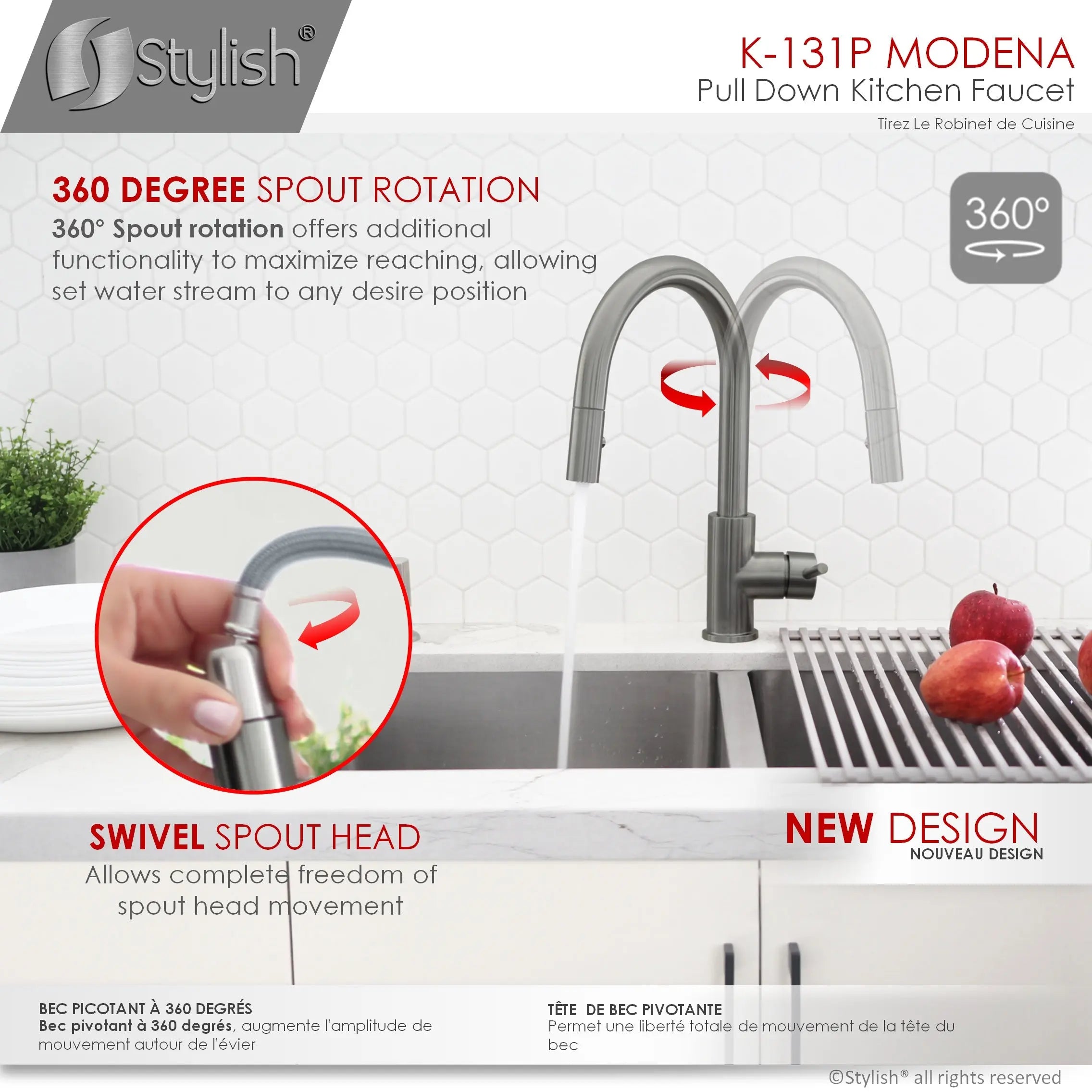 STYLISH Kitchen Sink Faucet Single Handle Pull Down Dual Mode Stainless Steel GunMetal Finish K-131P - Plumbing Market