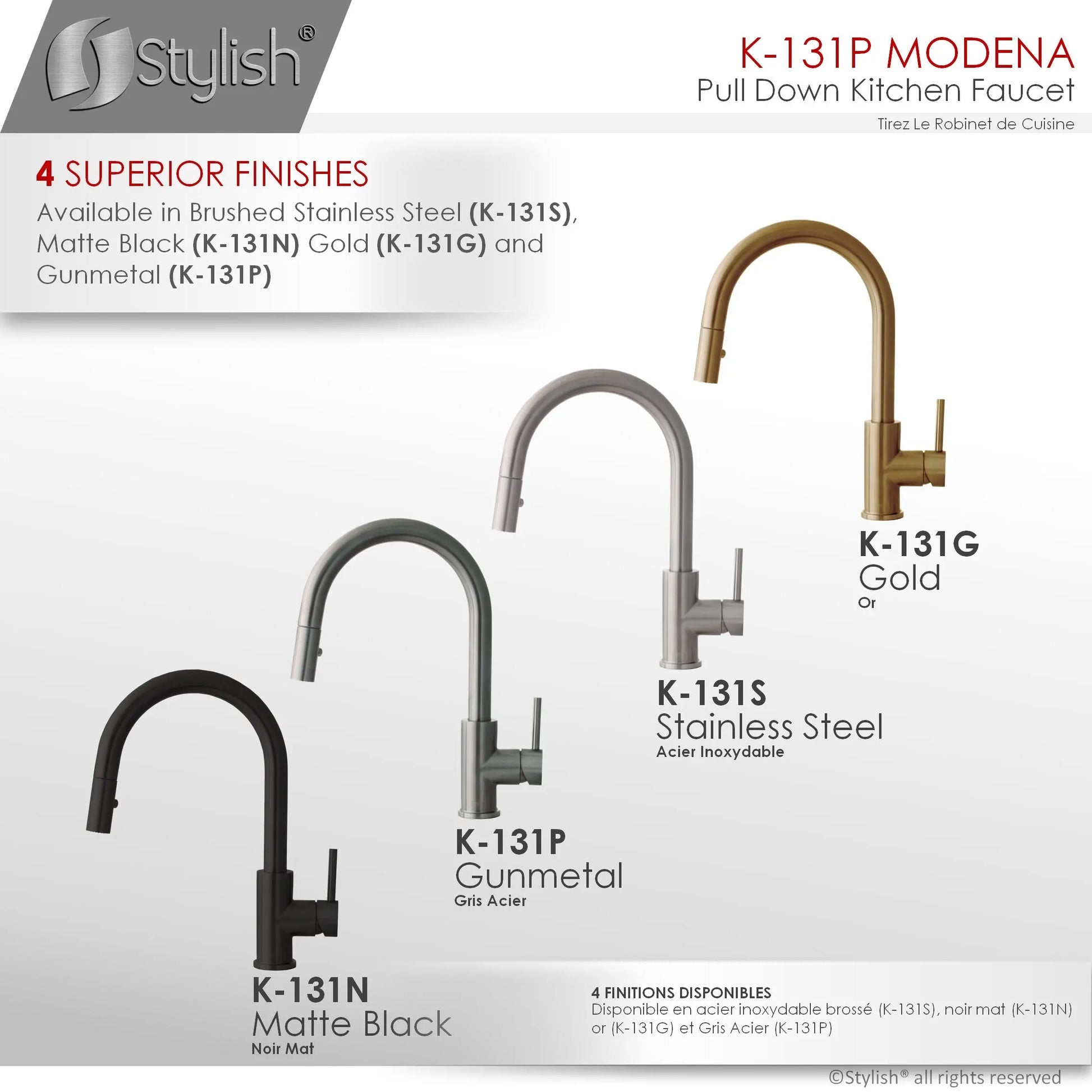 STYLISH Kitchen Sink Faucet Single Handle Pull Down Dual Mode Stainless Steel GunMetal Finish K-131P - Plumbing Market